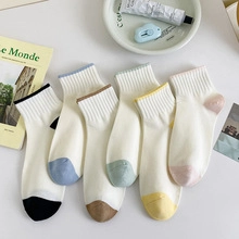 Pack of 6 cotton low cut socks for women with colorful contrast heel and toe details