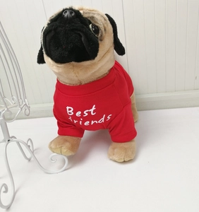 Red cotton pet t-shirt with white Best Friends print for bulldogs and pugs