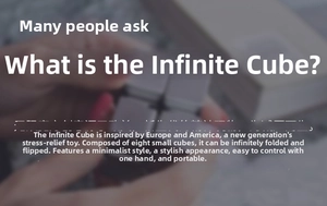 Detail view of the 8 small cubes and flexible hinges on this gray infinity cube toy