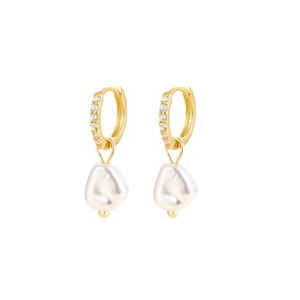 Boucles d'oreilles créoles S925 en argent avec perle baroque et zircons incrustés