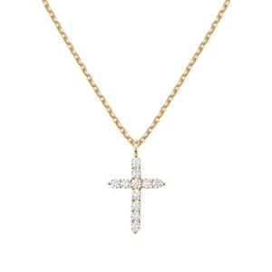 925 Sterling Silver Cross Necklace With 5A Cubic Zirconia 14K Gold Plated Religious Fashion Jewelry Gift For Women
