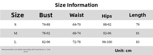 Size chart detail with bust and waist measurements for the sexy bodycon mini dress
