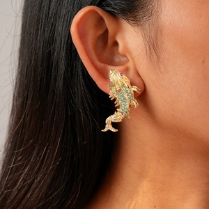 Exquisite koi fish stud earrings with colorful crystals in a luxury vintage design