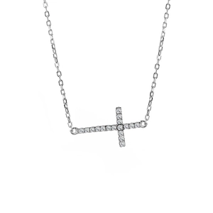 Elegant S925 sterling silver horizontal cross necklace with sparkling cubic zirconia pavé