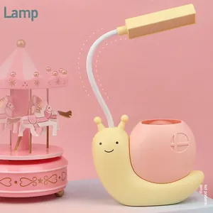 Cartoon snail LED desk lamp with pen holder and 360-degree flexible silicone neck