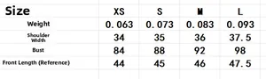 Size chart for vintage crochet hollow vest showing shoulder, chest, and length in XS-L