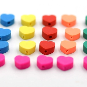 Colorful 10mm heart-shaped polymer clay beads with pre-drilled holes for DIY jewelry