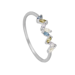 Bague vague en or 18k avec pierres zircons colorées taille marquise en fini argenté