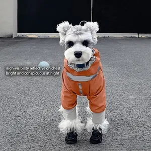 Waterproof pet raincoat with reflective stripes and integrated boots for dogs