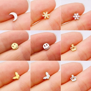 Stainless Steel Screw Back Cartilage Stud Earrings Butterfly Moon Crown Snowflake Tiny Minimalist Piercing Jewelry For Women