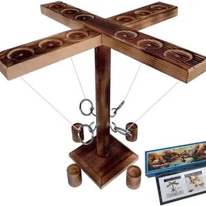 Classic wooden ring toss game set with score board for indoor social party tabletop fun
