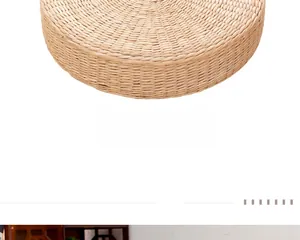 Detailed texture of handcrafted natural fiber woven round tatami meditation cushion