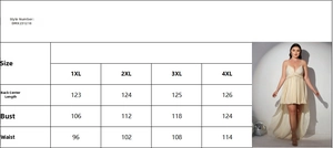 Size chart for plus size deep V-neck maxi dress showing measurements for sizes 1XL to 4XL