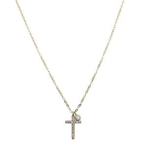 Classic S925 sterling silver gold cross necklace with sparkling cubic zirconia stones