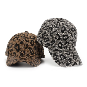 Classic leopard print leather baseball cap with structured crown and curved brim for unisex