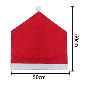 Red Christmas chair cover with white pompom decoration, dimensions 50x60cm