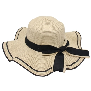 Women Elegant Wide Brim Straw Sun Hat With Satin Ribbon Bow French Style Summer Beach UV Protection Foldable Travel