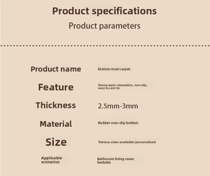 Detailed specification chart for absorbent diatom mud L-shaped non-slip bathroom mat