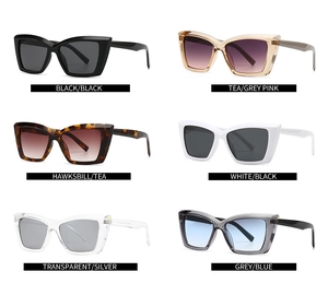 Collection of stylish cat-eye sunglasses in various colors with retro frame designs
