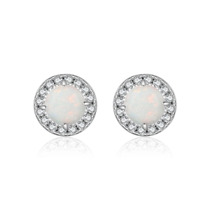 Elegant S925 sterling silver opal stud earrings with halo of small zircon crystals