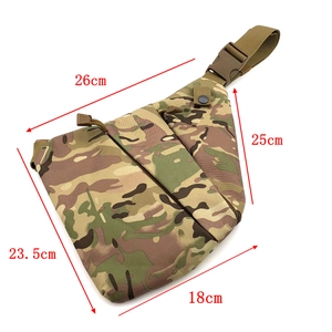 Tactical MultiCam sling bag dimensions showing width 26cm and height 25cm in macro detail