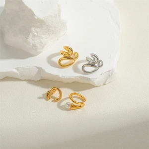 Minimalist geometric ear cuff set with pearl accent in gold and silver finish