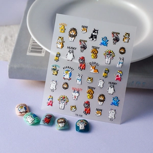5D Relief Nail Art Stickers 3D Embossed Cartoon Animal Dog Cat Pattern Self Adhesive DIY Manicure Decoration Decals