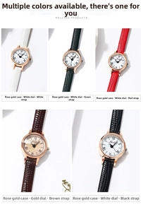 Detail of rose gold quartz watches featuring Roman numerals and various leather straps