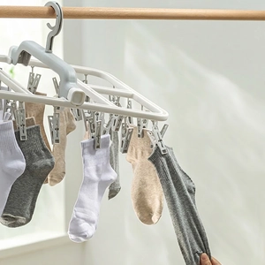 Foldable large capacity sock drying rack with strong clips and windproof hook for balcony