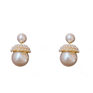 Boucles d'oreilles perles vintage françaises avec élégant design gland doré pour femme