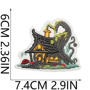 Embroidered witch house patch with dark trees and forest magic for bag decoration
