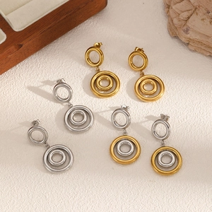 Boucles D Oreilles Doubles Cercles En Acier Inoxydable Bijoux Géométriques