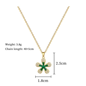 Detailed size specifications for the gold flower pendant necklace with green crystals