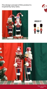Detailed views of Nutcracker figures in ski outfits with goggles and snowboards