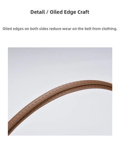 Detail of the smooth edge coating on the brown leather belt for women's dress wear