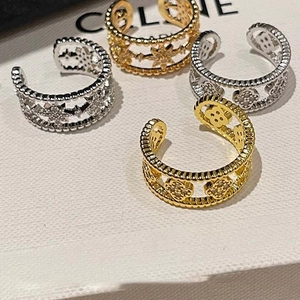 Elegant gold and silver star clover hollow rings set with sparkling zircon stones