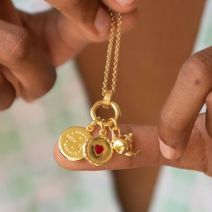 18K gold plated stainless steel necklace with teapot and heart biscuit pendants