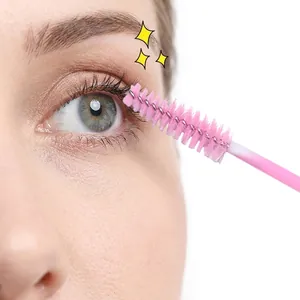 Disposable pink eyelash extension brushes with spiral nylon bristles for eye makeup grooming