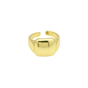 Detailed view of an adjustable 18k gold plated square signet ring with a minimalist finish