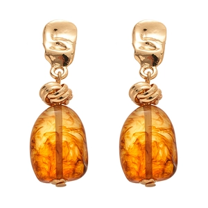 Irregular amber acrylic drop earrings with gold textured metal studs for women