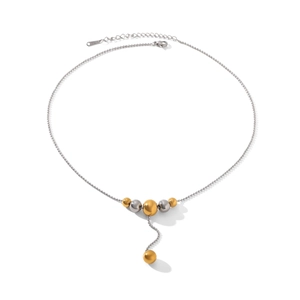 Close-up of S925 sterling silver chain necklace with two-tone gold and silver beads