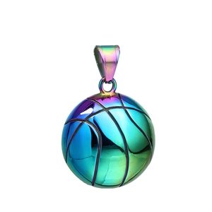 Rainbow stainless steel basketball pendant necklace with colorful metallic finish