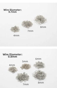 Detail view of silver open jump rings in various diameters from 4mm to 8mm for DIY jewelry