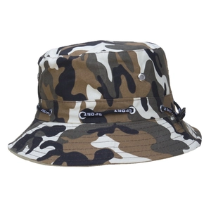 Outdoor camouflage bucket hat with sport drawstring and breathable metal eyelets