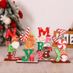Christmas Wooden Desktop Ornaments Gingerbread Man Gnome Letter JOY MERRY NOEL Tabletop Decorations For Home Xmas Party Gift