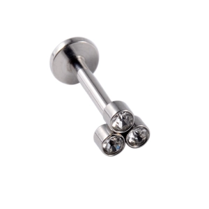 Piercing labret en acier avec trois zircons blancs brillants en design de grappe