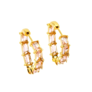 Elegant 18K gold-plated stainless steel hoop earrings with pink zircon heart accents