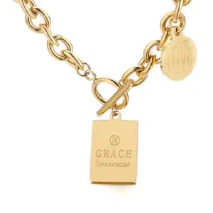 Collana Con Pendente In Acciaio Inossidabile Con Chiusura OT Catena A Maglia Grossa Targhette Grace E Love Moda Hip Hop