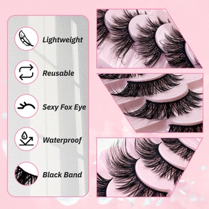 Faux cils sexy fox eye avec bande noire, légers, réutilisables et résistants à l'eau