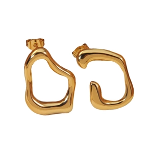 French minimalist gold irregular geometric earrings with asymmetric polished metal design